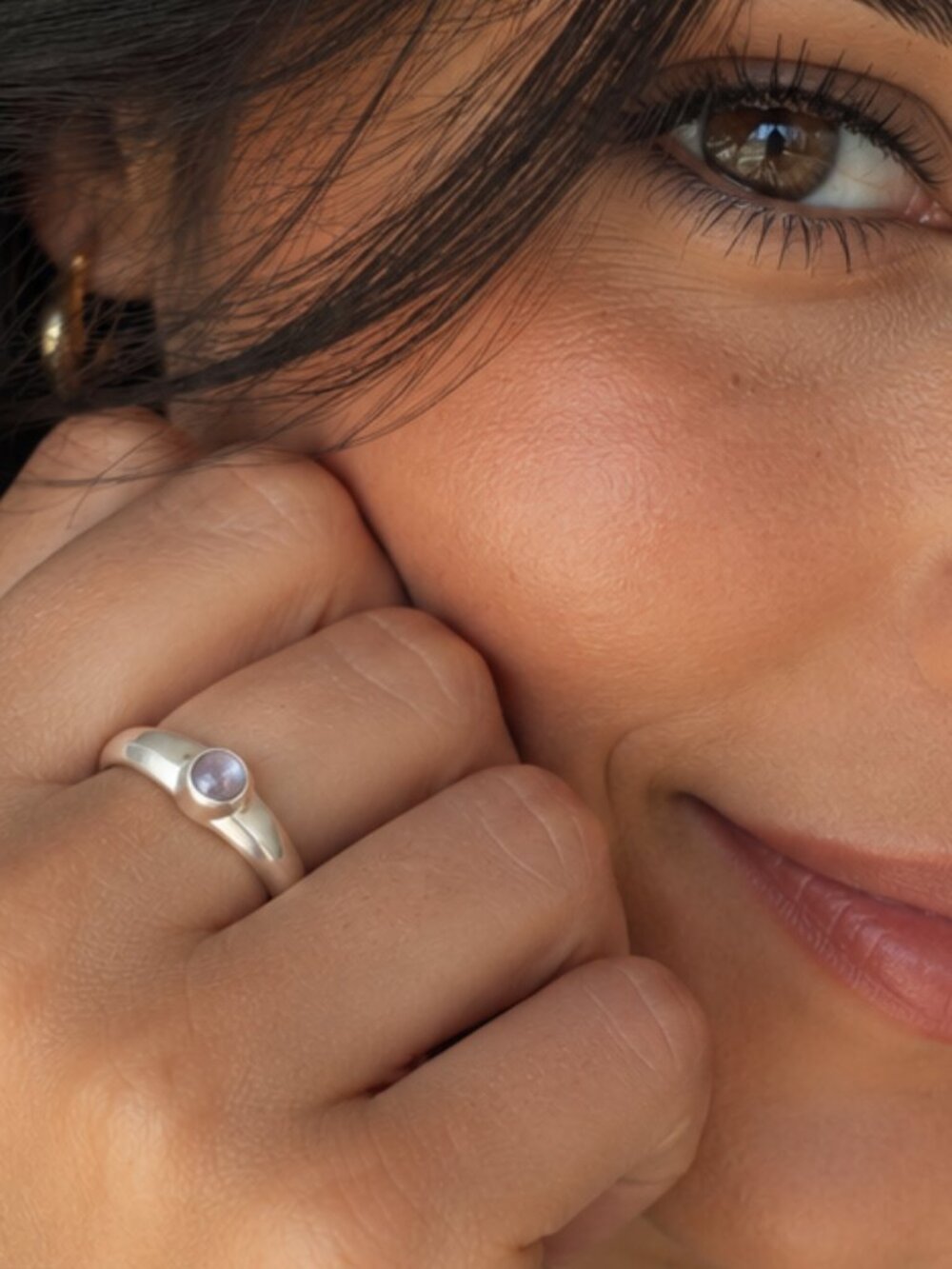 925 Sterling Silver Rainbow Moonstone Ring | Minimalist Cabochon Ring